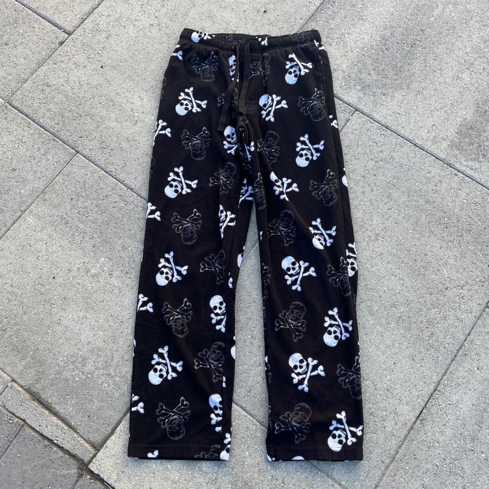 Croft & Barrow Mens Skull Crossbones Fleece Pajama Pants Black Small